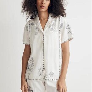 Madewell White Embroidered
Linen-Blend Camp Shirt